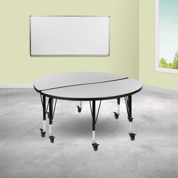 Flash Furniture Round 47.5 W, 48 L, 25 H, Chrome, Laminate, Particleboard, Steel, Grey XU-GRP-A48-HCIRC-GY-T-P-CAS-GG - main